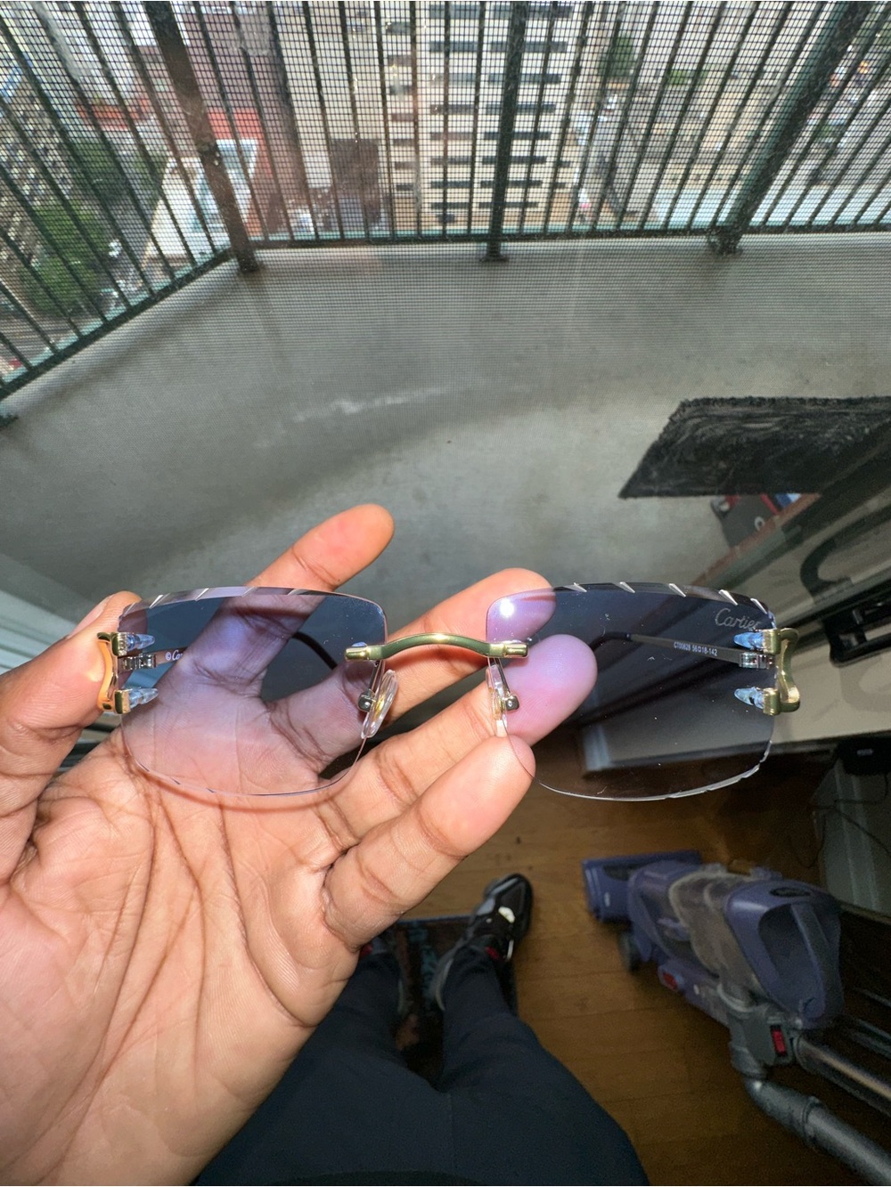 Cartier Rimless Sunglasses — Gold Frame with Gradient Black Lenses